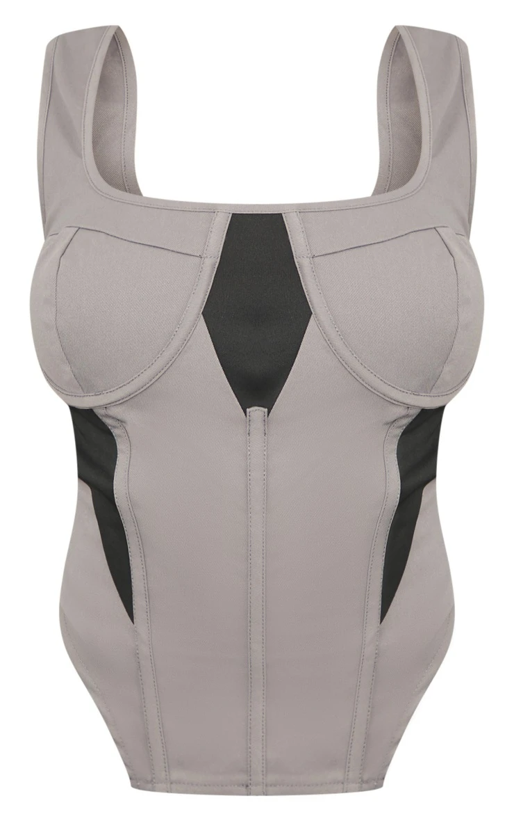 Charcoal Cargo Contrast Panel Lace Up Corset Top 5 Charcoal Cargo Contrast Panel Lace Up Corset Top - Image 5