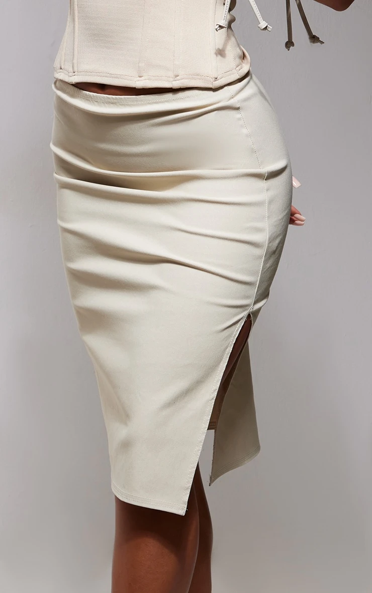 Stone Stretch Woven Split Leg Midi Skirt 4 Stone Stretch Woven Split Leg Midi Skirt - Image 4