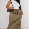 Plus Khaki Twill Cargo Midaxi Skirt