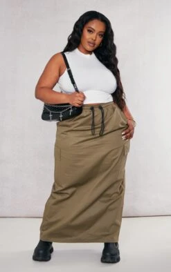 Plus Khaki Twill Cargo Midaxi Skirt
