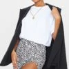 White Leopard Print Rib Split Front Mini Skirt
