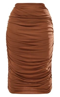 Plus Chocolate Brown Ruched Mesh Midi Skirt -VelvetMuse Store aefa49a67b43e9a2c8ce105c741b895471f6758d cnd3516 5
