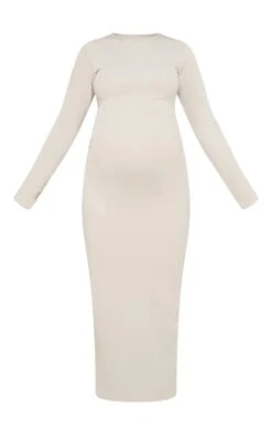 Maternity Stone Long Sleeved Ribbed Midi Dress -VelvetMuse Store b18bab13fc06cfcd19308ba6ee9b326b6aba89b5 cnb2435 5