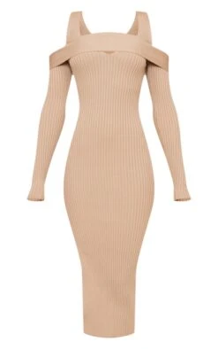Camel Rib Knit Long Sleeve Fold Over Dress -VelvetMuse Store b1c8ac4b2299e654a7f12c8d34c43f1d0b151707 cnd6872 5