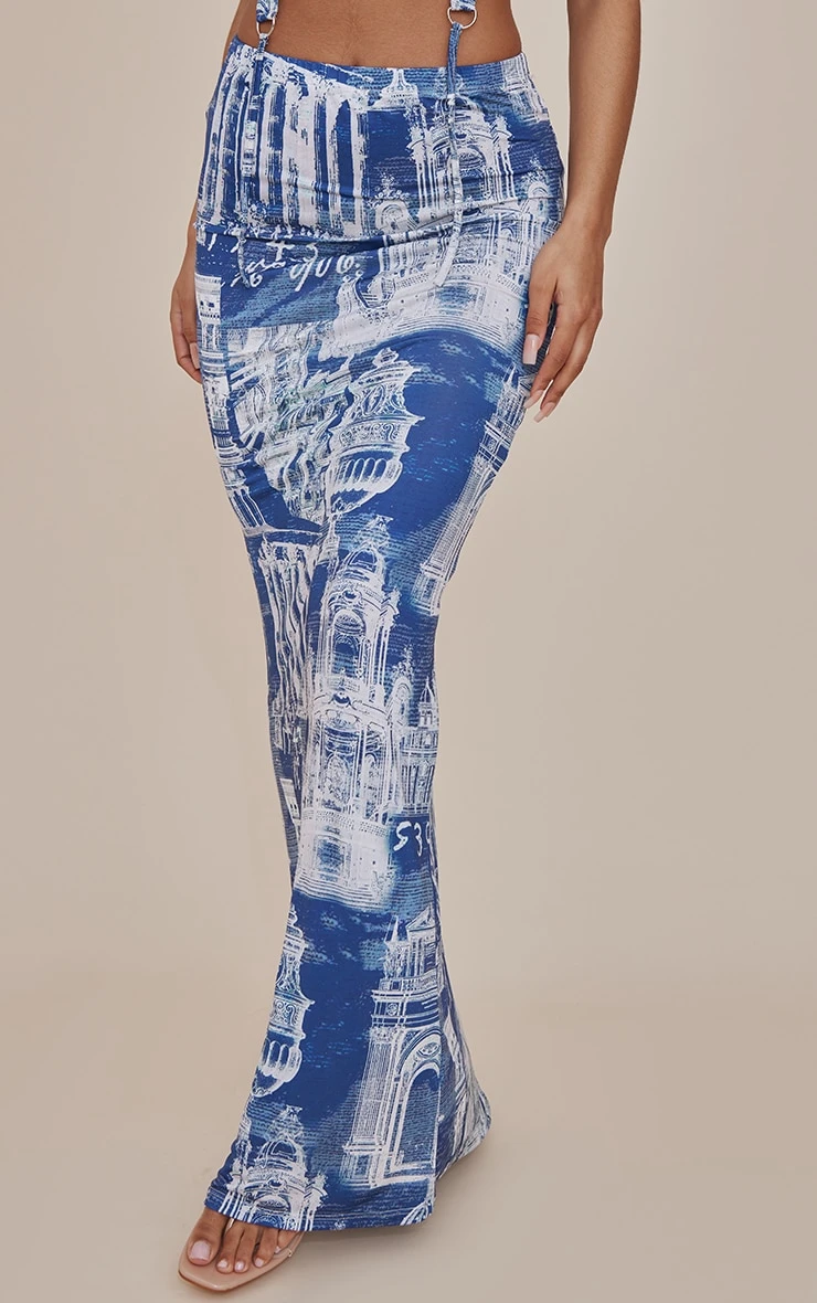 Blue Denim Print Slinky Low Rise Midaxi Skirt 2 Blue Denim Print Slinky Low Rise Midaxi Skirt - Image 2