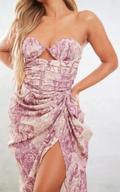 Multi Renaissance Print Underwired Ruched Drape Midi Dress -VelvetMuse Store b2d75339ce0a0de79ef1960bc5ea86b816c76cd0 cne1415 4