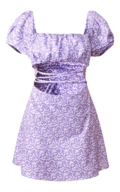 Purple Floral Print Puff Sleeve Cut Out Strappy Shift Dress -VelvetMuse Store b2f18ecaaad3a80fcfcdd6f464a9a4a4a71a88ae cnd5485 5