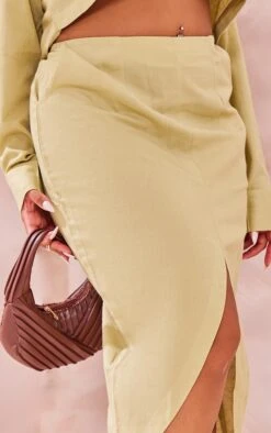 Plus Sage Green Linen Look Split Front Midi Skirt -VelvetMuse Store b3f02fae01155a77fa45bf5a8006fd387d773a9c cne0693 4