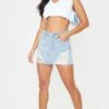 Petite Light Blue Wash Ripped Mini Denim Skirt