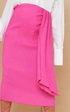 Maternity Pink Plisse Twist Midi Skirt -VelvetMuse Store b46639cc44b57c9b0ebf1541f8d8e43e103cd73a cmw5720 4