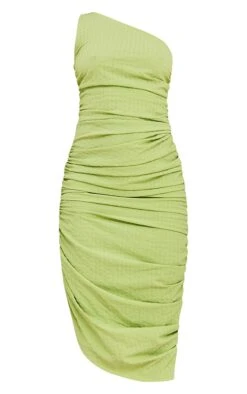 Green One Shoulder Textured Ruched Midi Dress -VelvetMuse Store b482cfbf6f83c5f7032f1191d1ae679cda3482e3 cmw5585 6