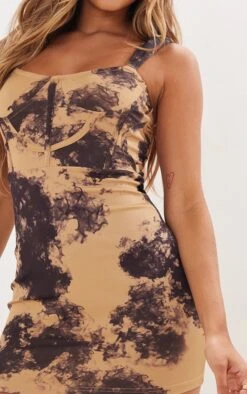 Brown Abstract Print Rib Corset Detail Bodycon Dress -VelvetMuse Store b5268ddd0038398e4092e47cd5b7592a7ae22741 cnd1239 4