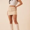 Camel Woven Asymmetric Waistband Basic Mini Skirt