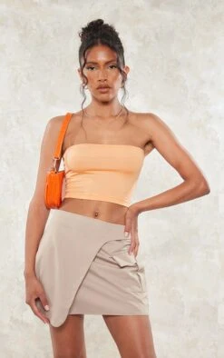 Stone Woven Wrap Front Cargo Mini Skirt