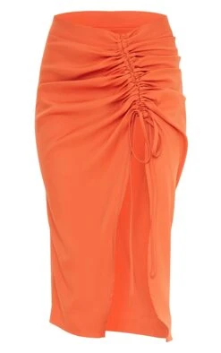 Burnt Orange Woven Ruched Detail Midi Skirt -VelvetMuse Store b7ed74b781091918e9c0e9fb8b51de58a0724f64 cmt2067 5
