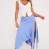 Baby Blue Soft Touch Ruched Asymetric Midi Skirt