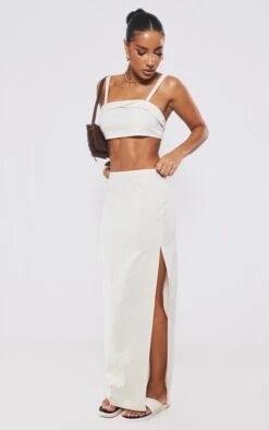 Cream Linen Look High Waist Midaxi Skirt