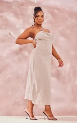 Plus Stone Linen Look Asymmetric Strap Midi Dress -VelvetMuse Store bb6ac123be35acd840cb42834e741d378b40be55 cnd4926 3
