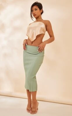 Sage Green Plisse Midi Skirt