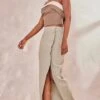 Tall Khaki Linen Look Skirt With Split