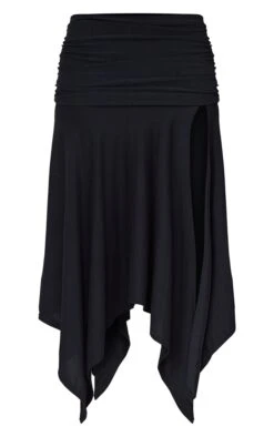 Black Soft Touch Ruched Asymetric Midi Skirt -VelvetMuse Store bf485f1da78ce674684faf23dbfa6f789361dab5 cnd3695 5