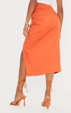 Burnt Orange Woven Ruched Detail Midi Skirt -VelvetMuse Store bf9743a9006431be2293e1901952d11e8cfada05 cmt2067 3
