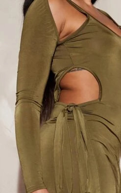 Shape Khaki Slinky One Shoulder Strappy Mini Dress -VelvetMuse Store c0d529452c153f7a78684ff841afeee953302392 cne3556 4
