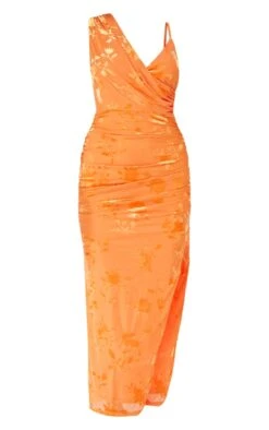 Orange Floral Devore Drape Wrap Split Midaxi Dress -VelvetMuse Store c145d805c9b4f589192694fdc6f9509851b5690b cne2985 5