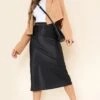 Black Satin Bias Cut Midi Skirt