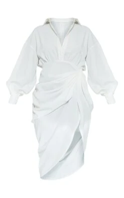 White Balloon Sleeve Gathered Skirt Midi Shirt Dress -VelvetMuse Store c1f1ad97f61389693698d6cb2161db30f4b298b8 cms6920 5