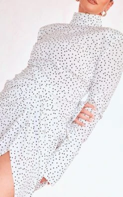 Plus White Polka Dot High Neck Draped Midi Dress -VelvetMuse Store c26219fc2cdaed9f81ac982298edf39935fa0049 cne4058 4