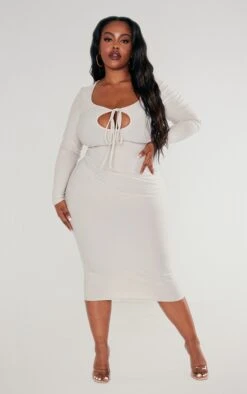 Plus Stone Soft Touch Tie Front Long Sleeve Dress -VelvetMuse Store c2cf17336749241a4829b37f8d12d5755aac80f6 cnc9610 3