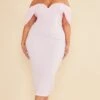 Plus Baby Pink Textured Bardot Midi Dress