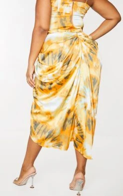 Plus Orange Tie Dye Ruched Side Midi Skirt -VelvetMuse Store c38919a28a89808443d594b5357eb34cee87191c cml0149 3