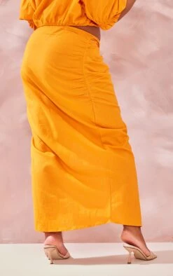 Plus Orange Linen Look Ruched Side Split Midi Skirt -VelvetMuse Store c52ad5fa5f67cae6acd2c64131d1dd0fd8135aa7 cnd6501 3