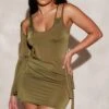 Shape Khaki Slinky One Shoulder Strappy Mini Dress