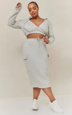Plus Grey Sweat Cargo Skirt