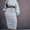 Plus Grey Toggle Detail Sweat Midi Skirt