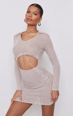 Brown Stripe Rib Knit Collar Button Bodycon Dress -VelvetMuse Store c94dd1e7d4ead6b3c2243eb013d2ed9fb7ba1178 cnd5503 1