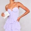 Lilac Chiffon Pleat Cup Detail Frill Bodycon Dress