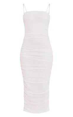 Tall White Mesh Ruched Midi Dress -VelvetMuse Store c994e756618905aa8bd29c9c3bc1710c4a9d58f7 cna0455 6
