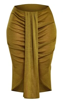 Khaki Textured Jersey Drape Front Ruched Midi Skirt -VelvetMuse Store ca4c243db830a71bb49f4163614899901d678b67 cnd9902 5