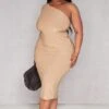 Plus Stone Slinky One Shoulder Midi Dress