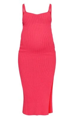 Maternity Hot Pink Ribbed Knitted Midaxi Dress -VelvetMuse Store cbef8be958239f560be30c2497d1ba67686d70f7 cmv9471 6