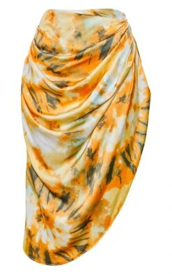 Orange Tie Dye Ruched Side Midi Skirt -VelvetMuse Store cc30849a892ed2c1018fcf32960a875f1129d489 CMF1614 3