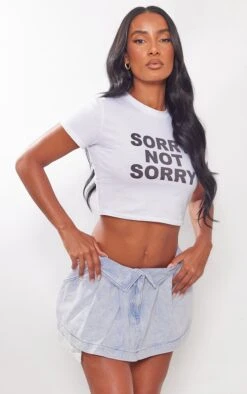 Washed Blue Foldover Waistband Denim Pleated Mini Skirt