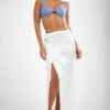 White Satin Tie Front Split Thigh Midaxi Skirt