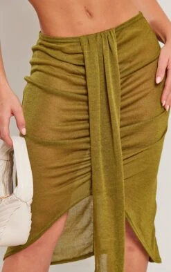 Khaki Textured Jersey Drape Front Ruched Midi Skirt -VelvetMuse Store ce31f1041c704b6fb1537247c6502e04e159aaf1 cnd9902 4