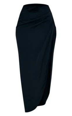 Black Woven Ruched Skirt Midi Skirt -VelvetMuse Store ce4ce32ce0cd3bccd2cd4a96ce065e7e803467e0 cnc8399 5
