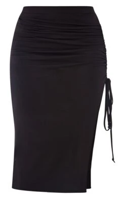 Black Jersey Ruched Side Midi Skirt -VelvetMuse Store d216a2ef932f7d22b1cdcbbb4f508b787ffb4eeb cna7075 5